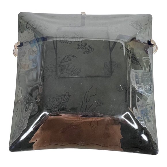 2 Tier Black Glass Tray Dish Gold Sea Creatures Candle Holder MCM Chip Dip VTG - Picture 6 of 10